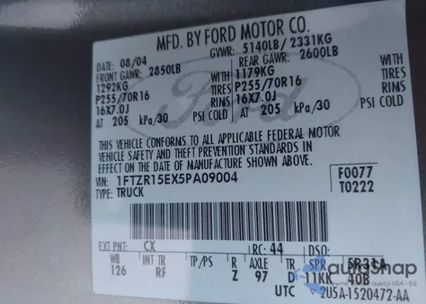 2005 Ford Ranger Edge/Xl/Xlt из США, поврежденный, VIN 1FTZR15EX5PA09004